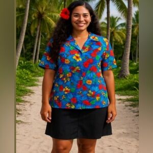 EXPRESS Plus vtg Summer Hawaiian Tropical 
Floral Graphic Prints Shirt Sz XL